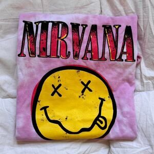 Nirvana smiley graphic band tee sz L cotton tie dye crew neck grunge casual emo
